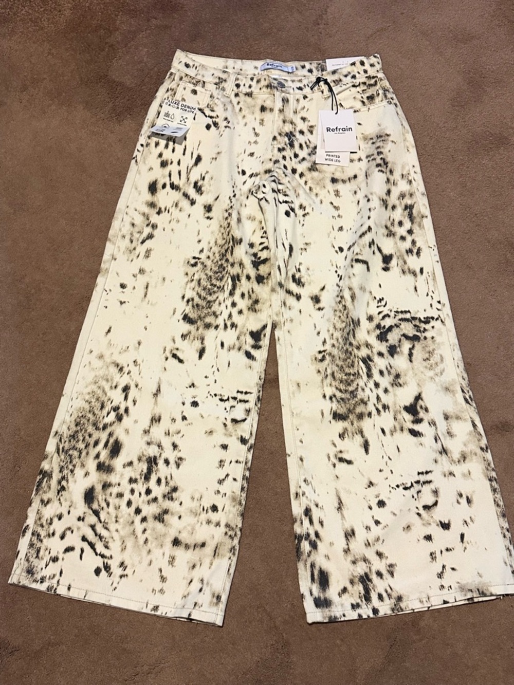 Women’s Wide Leg Leopard / Animal Print Jeans 9 / 29 NWT Refrain - Picture 3 of 11